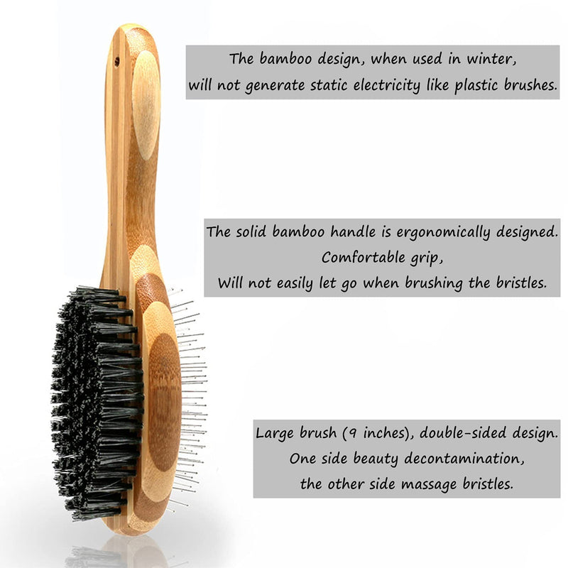 TTEIOPI 3 Pieces Dog Brush and Cat Brush, Large Bamboo Double Sided Oval Pin Brush & Bristle Grooming Brush for Pets with Long or Short Hair Removes Tangles, Dust and Dirt. - PawsPlanet Australia