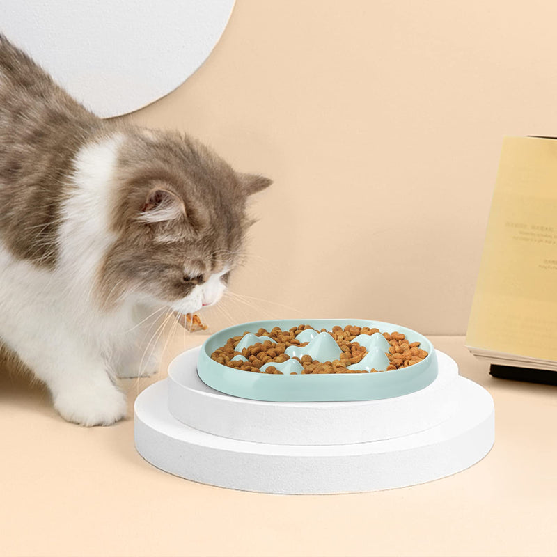 ComSaf Cat Slow Feeder Bowl, Mountain Ridges Fun Feeder Dish for Cats and Puppies, Small Interactive Cat Food Bowl, Non-Slip Puzzle Pet Bowl for Slow Eating, Melamine Bowl Preventing Choking Green - PawsPlanet Australia