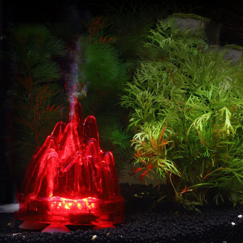 EKDJKK Aquarium Decorations, Air Stone Bubbler Volcano Shape Ornament Light LED Night Lamp with Suction Cup for Aquarium Fish Tank(Red) Red - PawsPlanet Australia