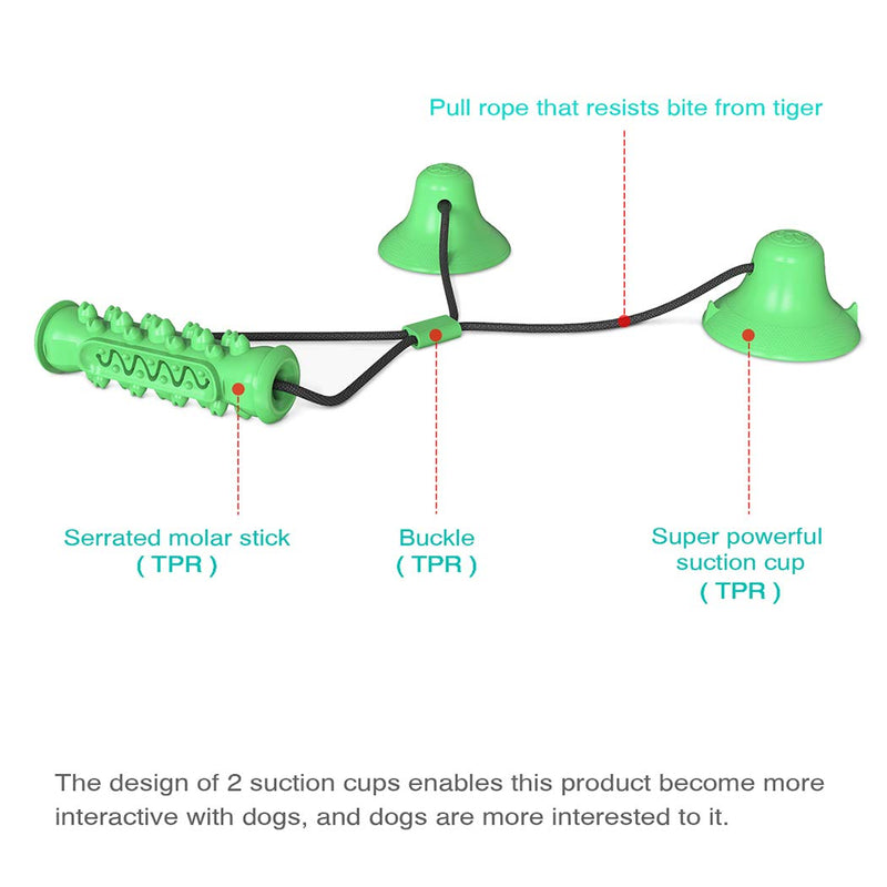 Double Suction Cup Dog Toy, Puppy Chew Toys for Boredom,Self-playing Pet Molar Bite Dog Tug Chewer, Indestructible Teeth Cleaning Pulling Training Tugger, Green Dark Green - PawsPlanet Australia