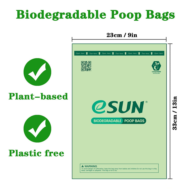 eSUN Biodegradable Dog Poop Bags, Compostable Poop Bags for Dog Waste, Extra Thick and Strong Doggy Bags, 9" x 13", 120 bags, Green 120 Bags-8 Rolls - PawsPlanet Australia