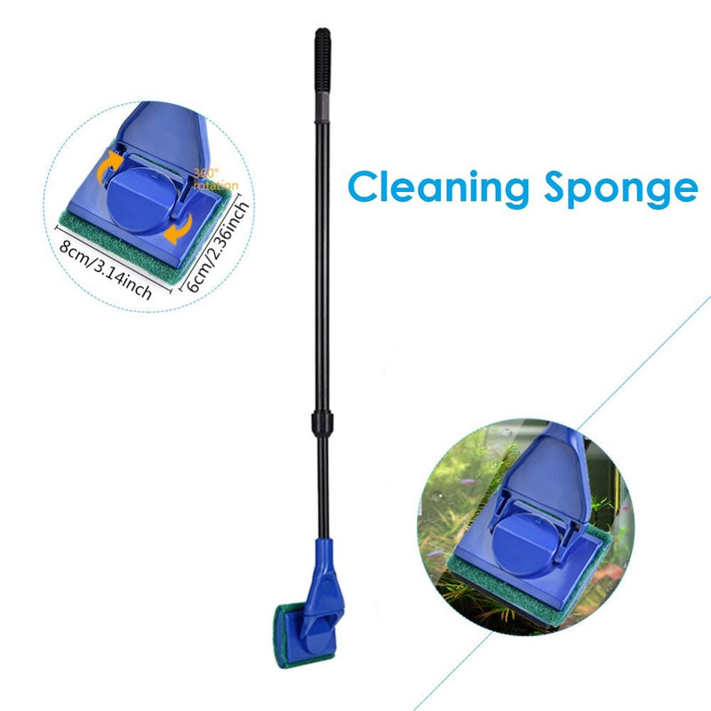 [Australia] - AquaticHI 5 in 1 Multi-Function Aquarium/Fish Tank Cleaning Tool, Algae Scraper, Fish Net, Sponge, Plant Fork, Gravel Rake for Long Deep Fish Tanks Extendable 