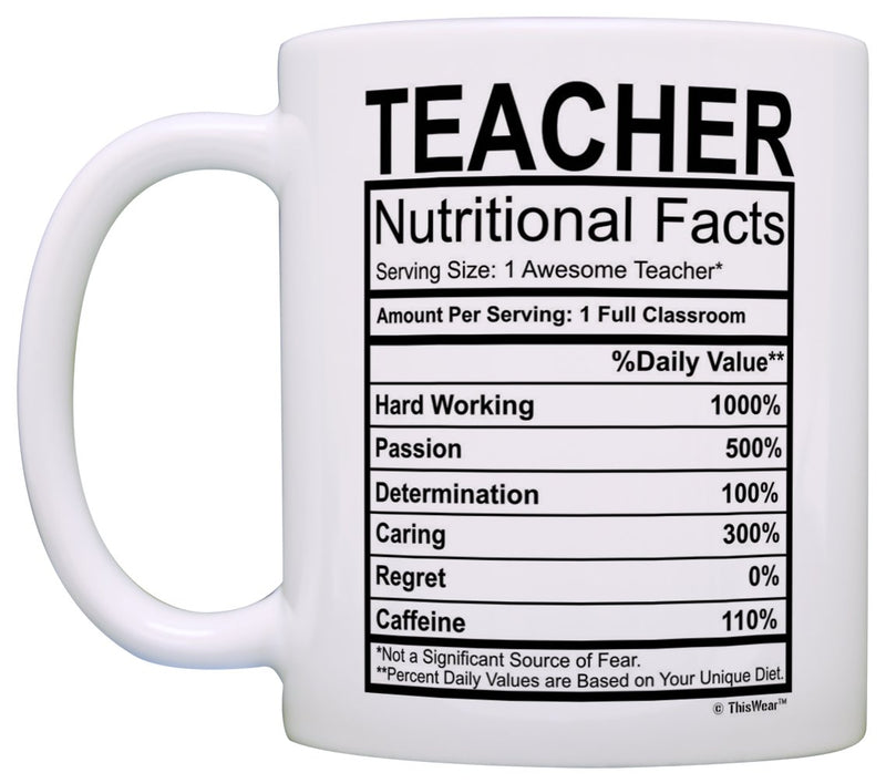 Teaching Gifts Teacher Nutritional Facts Label Classroom Decorations Gift Coffee Mug Tea Cup White - PawsPlanet Australia
