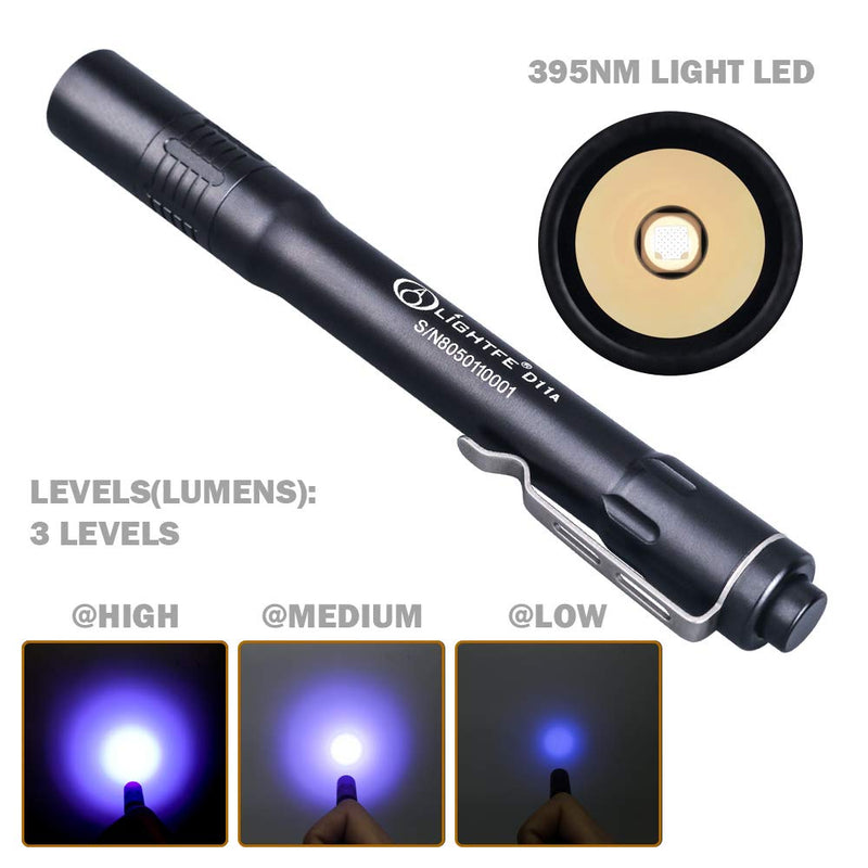 LIGHTFE UV Torch D11A 395nm UV Black Light UV Flashlight with LG UV LED Source, Max.3000mW high Power for UV Glue Curing, Rocks and Mineral Glowing, Pet Urine Detector, AC Leak Detector (D11A) - PawsPlanet Australia