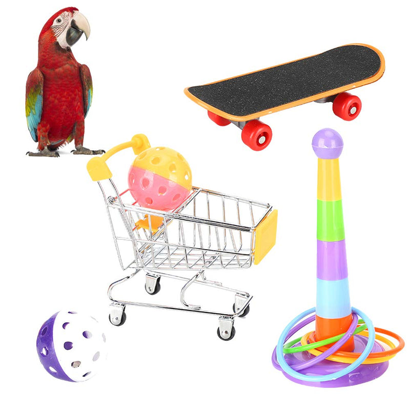 EVTSCAN Bird Training Toy, Parrot Intelligence Toy, Mini Shopping Cart Basketball Stacking Rings Bird Toy Bell Balls Trick Table Toy - PawsPlanet Australia