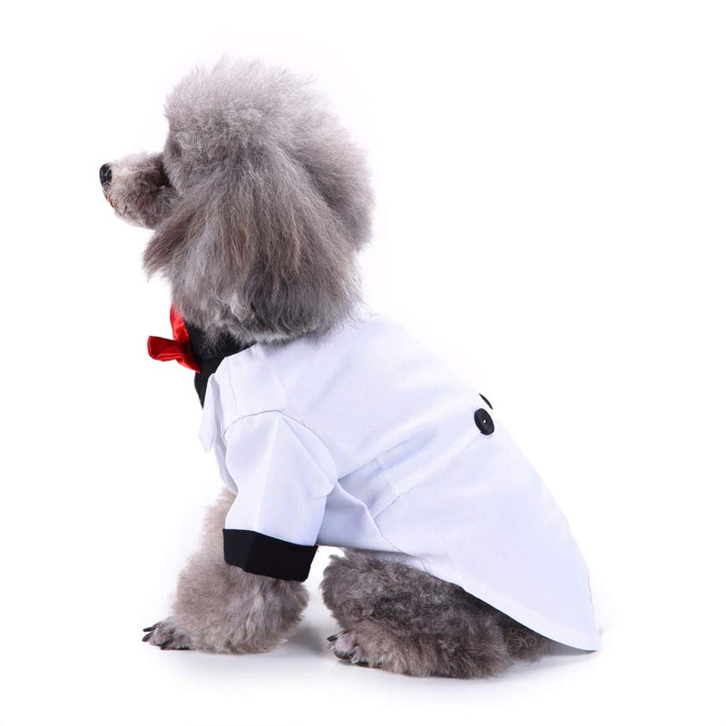 [Australia] - GabeFish Pets White Wedding Jackets Suit for Dogs with White Bow Tie Puppy Cat Formal Clothes Shirt Tuxedo White Small S (Chest 37cm/14.5") 