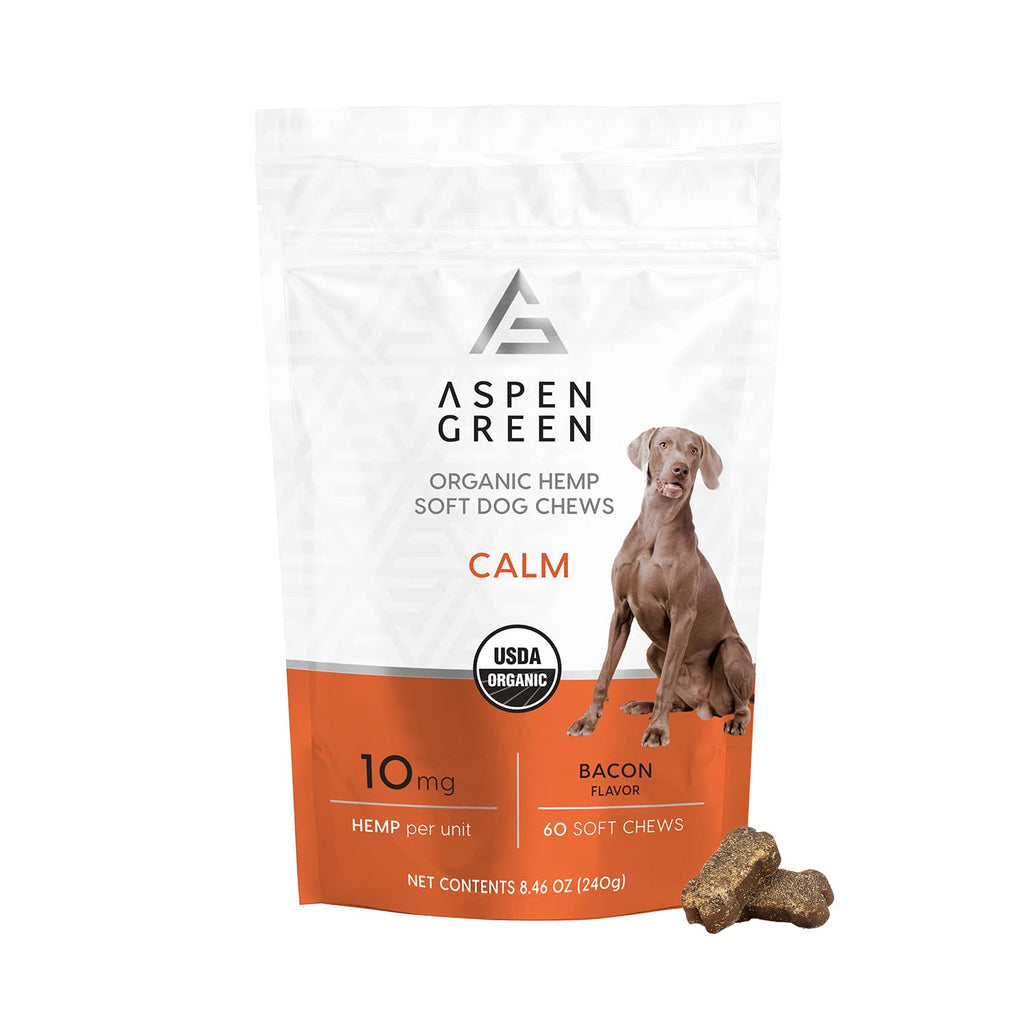 Aspen Green's USDA Certified Organic Hemp Soft Dog Chews Organic Bacon Flavor (10mg Organic Hemp per 4g Soft Dog Chew/60 Soft Dog Chews per 8.46 oz (240 Gram Bag) - PawsPlanet Australia