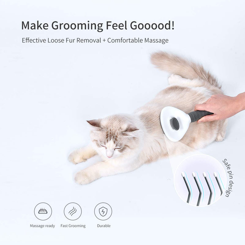 [Australia] - ClawsTails Soft Slicker Cat Brush Dog Brush, with Self Cleaning Function, Pet Grooming Comb Gently Removes Long and Loose Undercoat Grey 