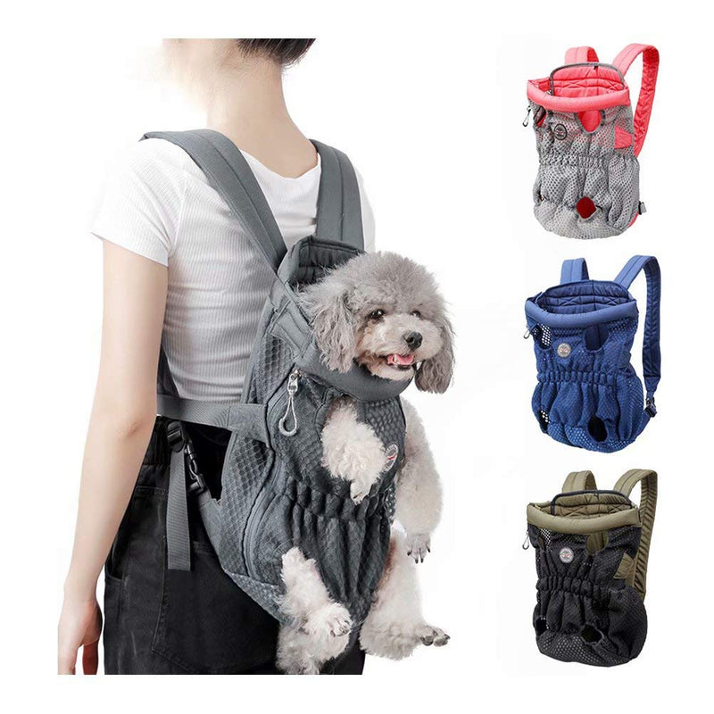 DuoLmi Pet Carrier Backpack, Adjustable Pet Front Cat Dog Carrier Backpack Travel Bag, Legs Out, Easy-Fit for Traveling Hiking Camping for Medium Dogs Cats Puppies (Below 22lb), Gray Large (8.8-22lbs) - PawsPlanet Australia