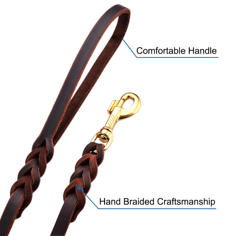 [Australia] - DAIHAQIKO Leather Dog Leash Braided 4ft/6ft Heavy Duty Training for Large Medium Small Breed Dog Brown Standard Pet Leashes 4FT * 1/2" 