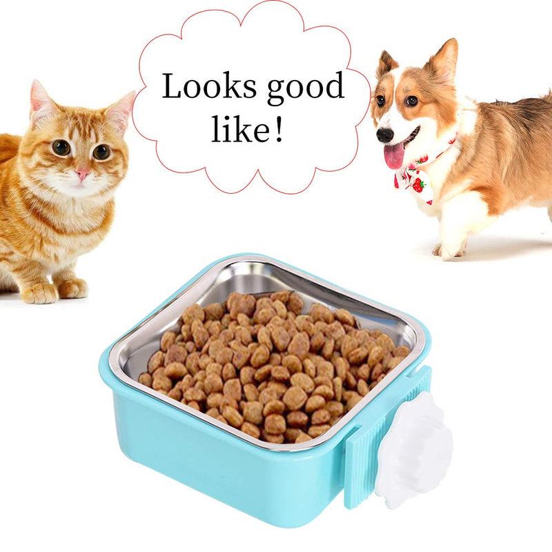 Andiker 2-in-1 Pet Hanging Bowl for Crates & Cages, Plastic Square Dog Water Bowls, Durable Removable Stainless Steel Food Puppy Feeder for Cat, Rabbit, 2 Sizes (blue, S) blue - PawsPlanet Australia