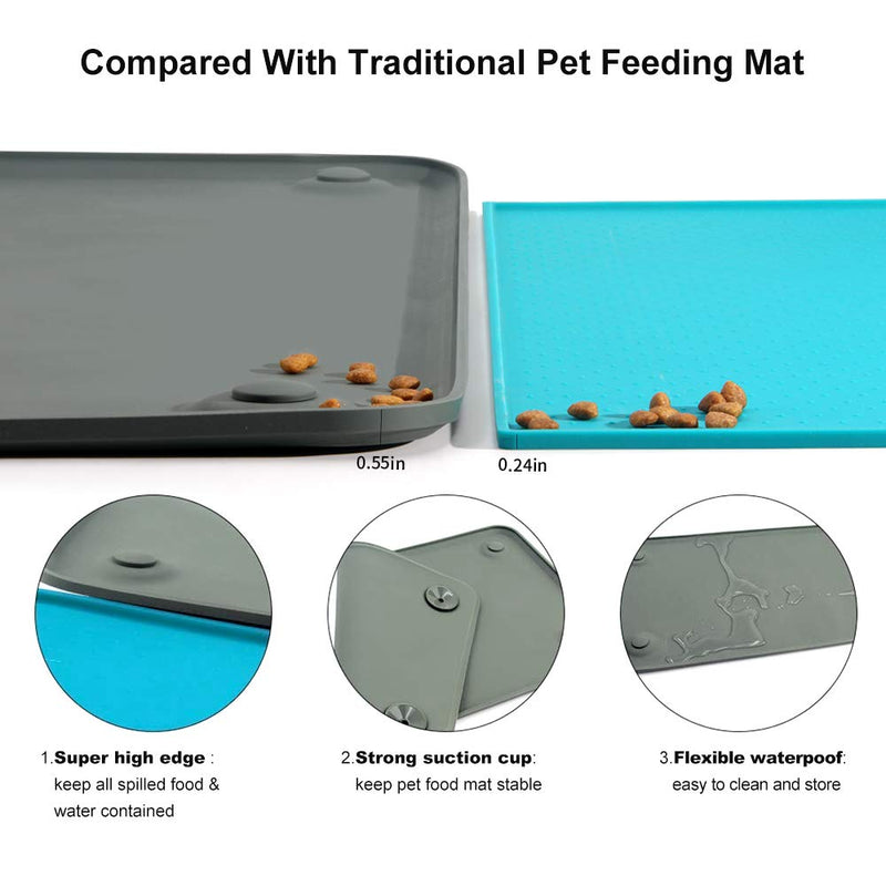 Dog Food Mat, Pet Feeding Mat with Strong Suction Cups - Silicone Waterproof Dog Mat (19x12 inches), Non-Slip Pet Bowl Mat for Protect Floor (Small, Grey) - PawsPlanet Australia