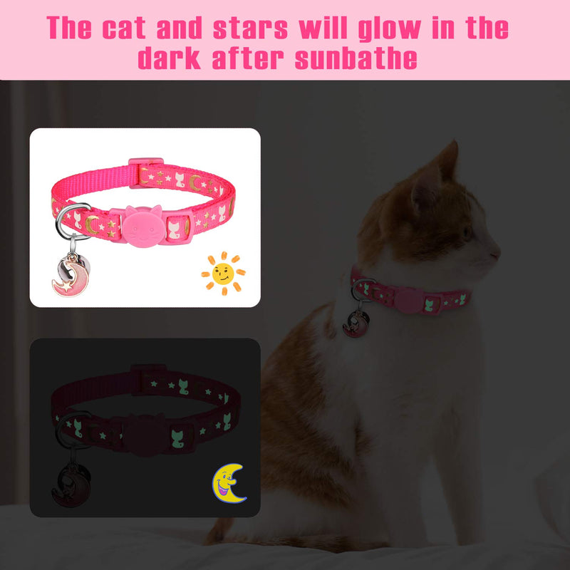 Uteuvili 2 Pack Breakaway Cat Collar with Bell Gold Moons and Stars Safety Collar Kitten Collar with Charm Black+Pink - PawsPlanet Australia