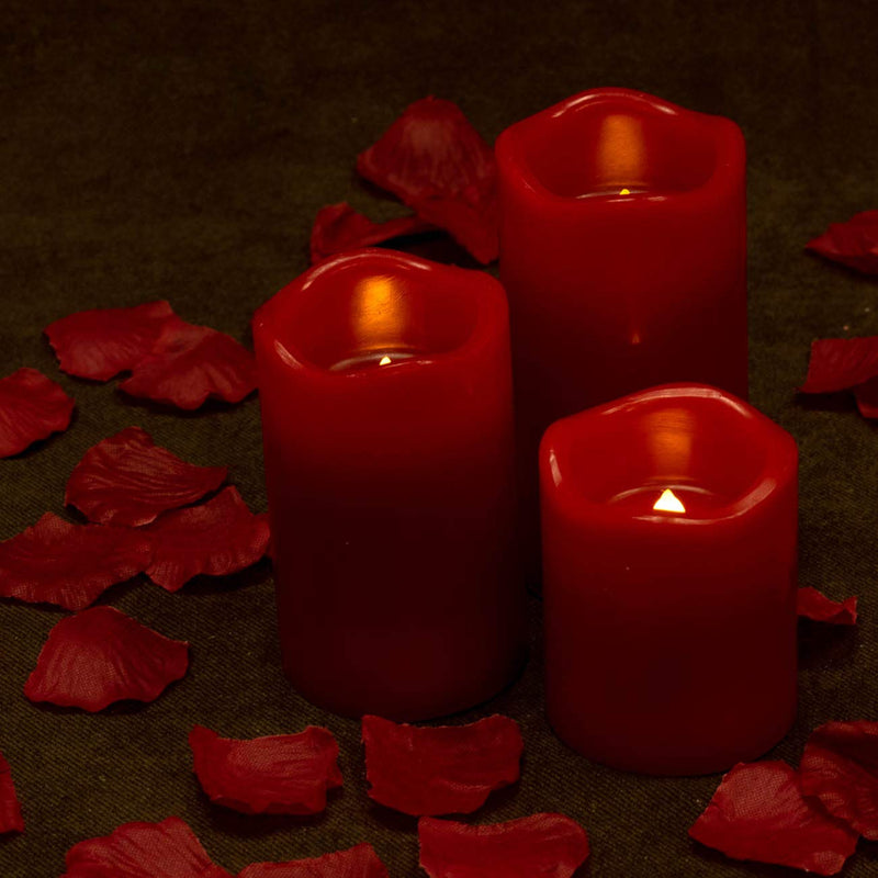 Flameless Candle, Red, 3 Pieces Led Candle(2.5" x 3"4"5"), Made of Real Wax, Flickering Pillar Candle, with 10-Key Remote Control SET OF 3 - PawsPlanet Australia