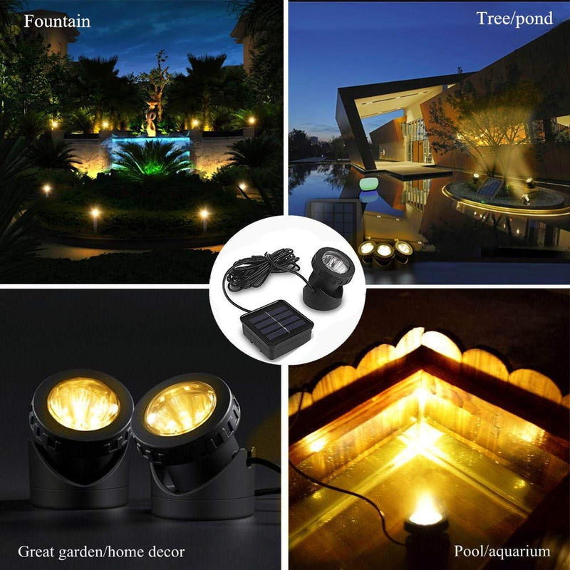 Solar Underwater Pond Light,KINGCOO Waterproof Submersible Lamps Projector Light,6LED Spotlight Fish Tank Light for Garden Pool Yard Landscape Outdoor Lighting (Warm White) Warm White - PawsPlanet Australia