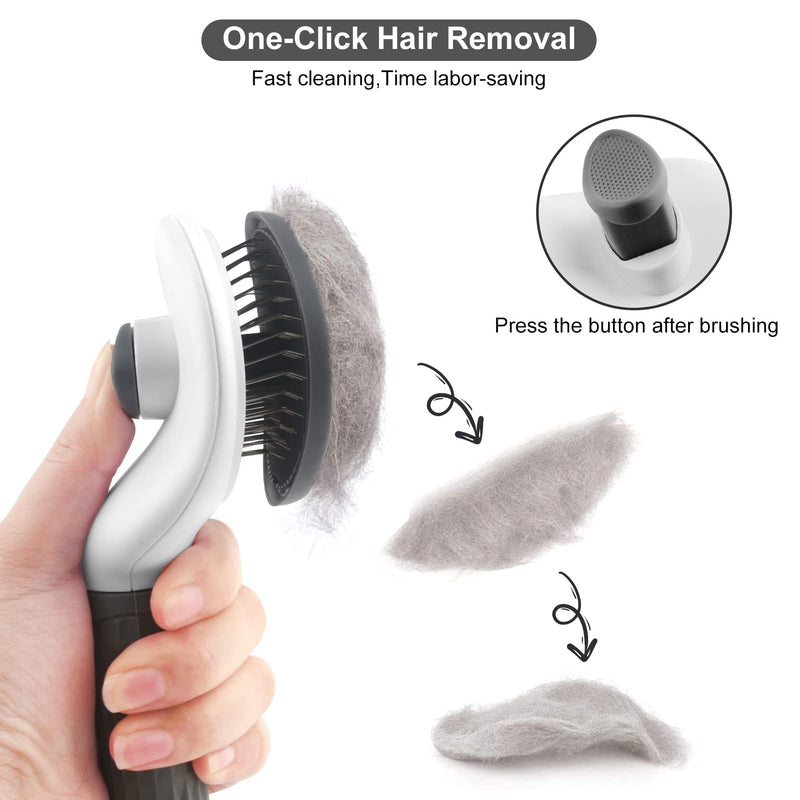 Dog Brush Cat Brush Grooming Brushes,Slicker Dog Cat Grooming Brush with Cleaning Button, Pet Shedding Tool Gently Removes Long Short Hair Brush for Dogs Cats Massage-Self Cleaning Grey - PawsPlanet Australia