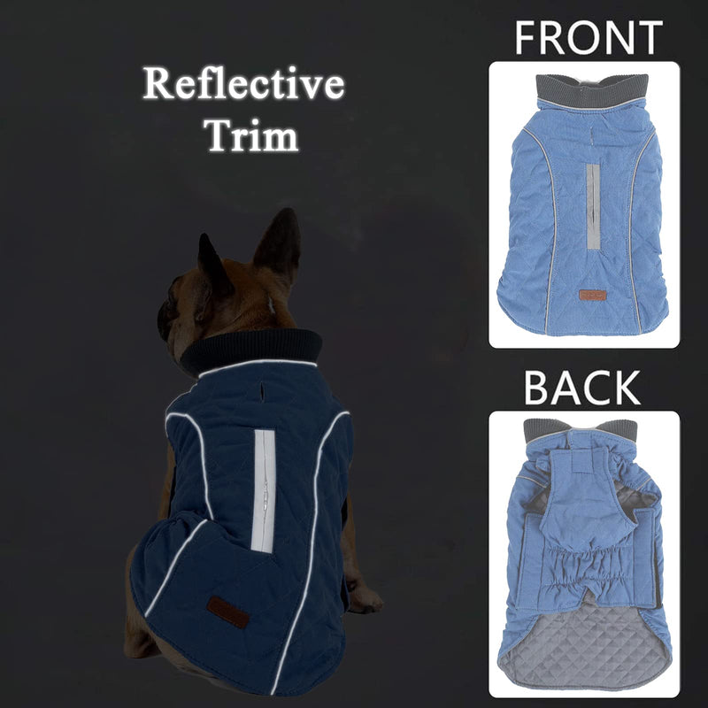 Morezi dog coat with reflective strim, winter dog jacket water resistant underbelly warm puppy suit with harness hole - Suitable for french bulldog, shitzu, jack russell terrier - XS - Blue X-Small (Back: 24CM) - PawsPlanet Australia