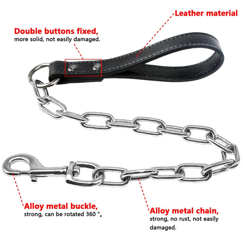 [Australia] - Didog 28 inch Length Heavy Duty Anti-bite Dog Giant Chain Leash with Leather Handle Black 