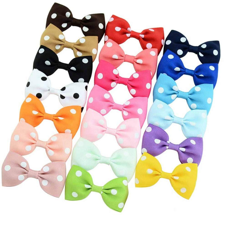 [Australia] - Beaupretty 20Pcs Bowknot Dog Hair Bows with French Barrette Clips Polka Dot Pet Puppies Yorkie Teddy Grooming Hair Accessories for Kids Children Christmas Size M 