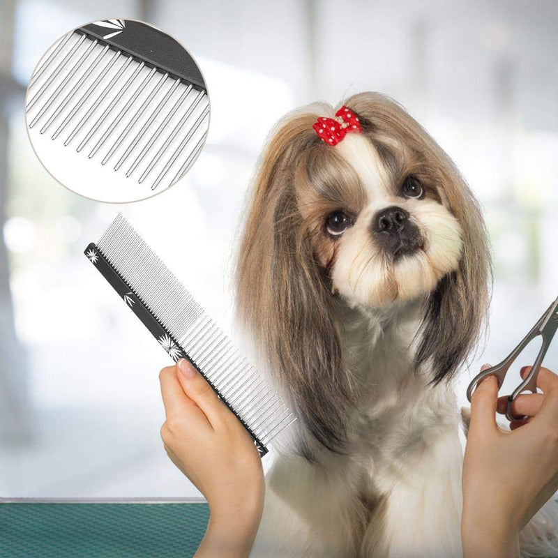 Oumefar 2 Colors Pet Hair Trimmer Comb Stainless Steel Anti-Static Dog Cat Hair Grooming Tool with Different Spaced Rounded Teeth(Black) Black - PawsPlanet Australia