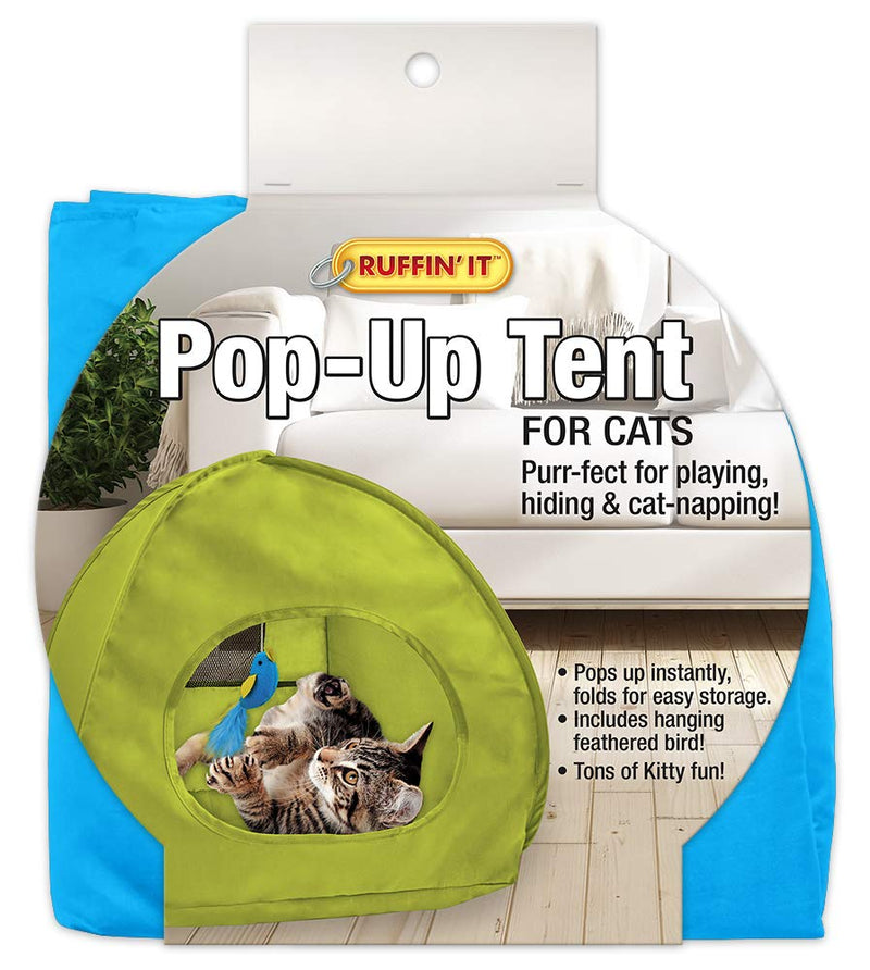 [Australia] - RUFFIN' IT Pop Up Cat Tent with Cushion & Bird Swat Toy, Blue, Green & Orange Assorted 