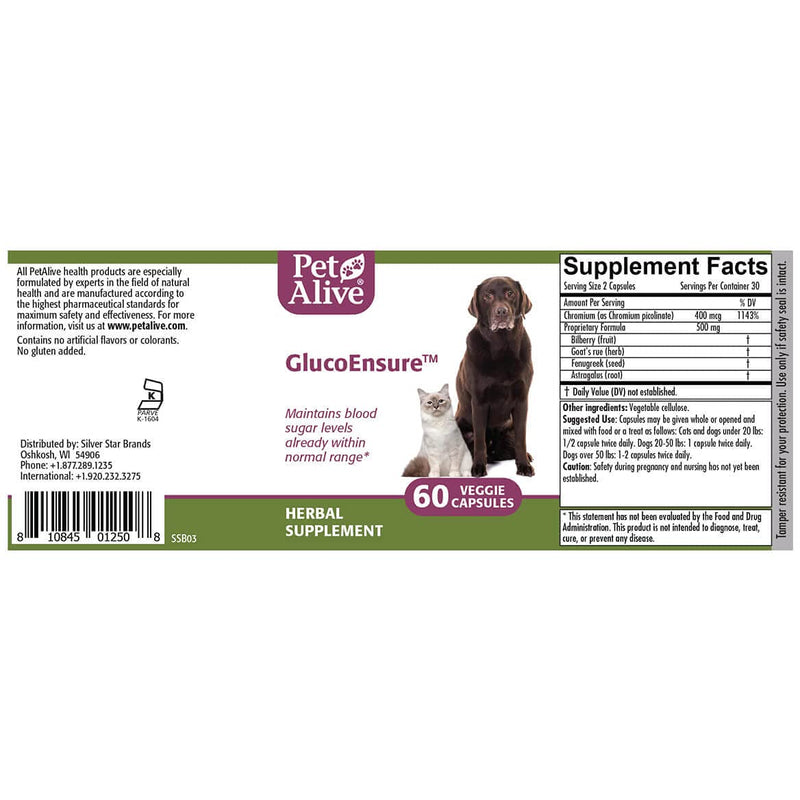 PetAlive GlucoEnsure - All Natural Herbal Supplement for Maintaining Blood Sugar (Glucose) Levels Already in The Normal Range in Pets - 59 mL - PawsPlanet Australia