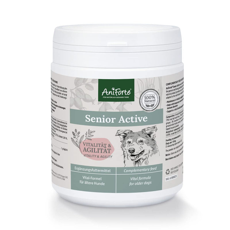 AniForte Senior Active Powder 250 g for older dogs - minerals, amino acids & vitamins for dogs, supports memory & heart function, green-lipped mussel for vitality & agility, senior food - PawsPlanet Australia