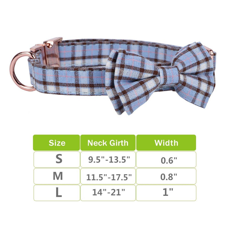 [Australia] - Faleela Dog Collar with Bow, Cotton & Webbing，Classic Plaid, Adjustable Dog Collars for Small Medium Large Dogs S Blue 