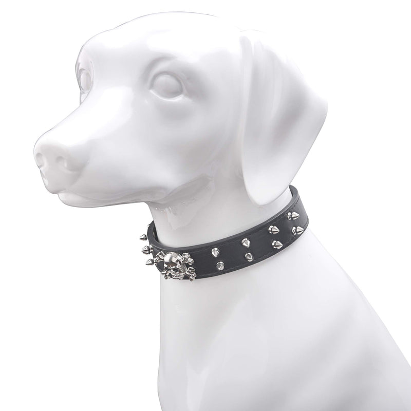 SEKAYISORE Studded Dog Collar with Spiked Bullet Rivets, Adjustable PU Leather Puppy Collars, Cool Skull Pet Neck Choker Fit for Small Medium Large Dogs, BLACK M M 16.3-20.1"/41.5-51cm - PawsPlanet Australia