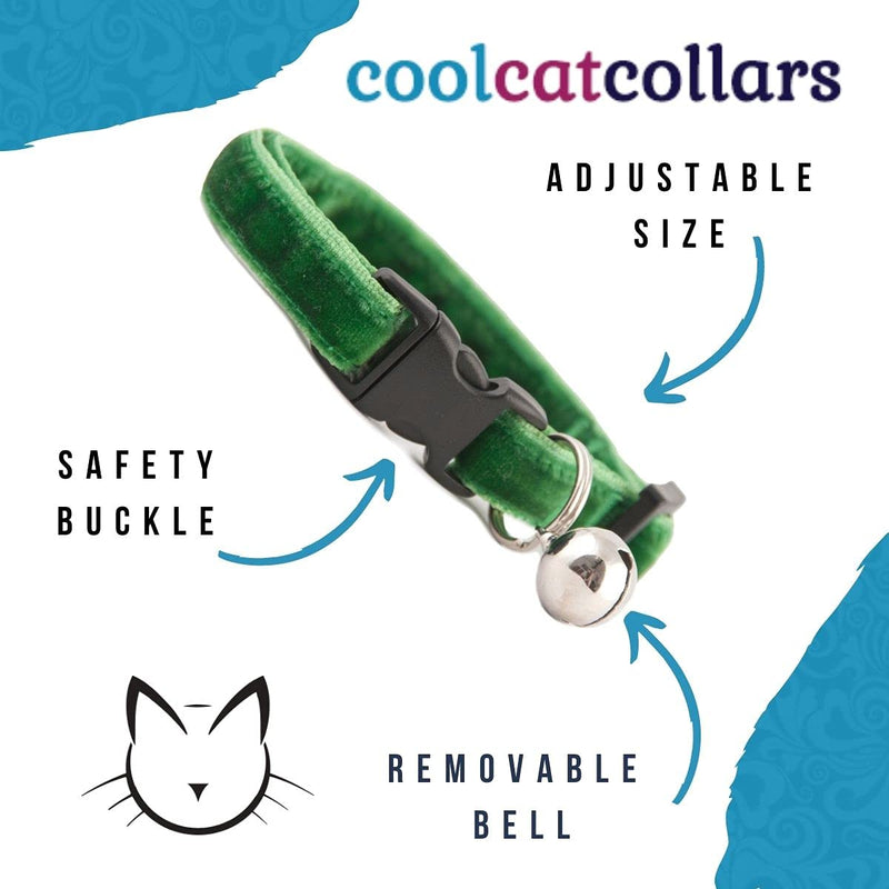 Large Breed Cat Collar | Angelica Green Double Velvet | Removable Bell | UK Made | Safety Release Buckle | Ragdoll | Maine Coon Large Breed (25 - 35 cm) - PawsPlanet Australia