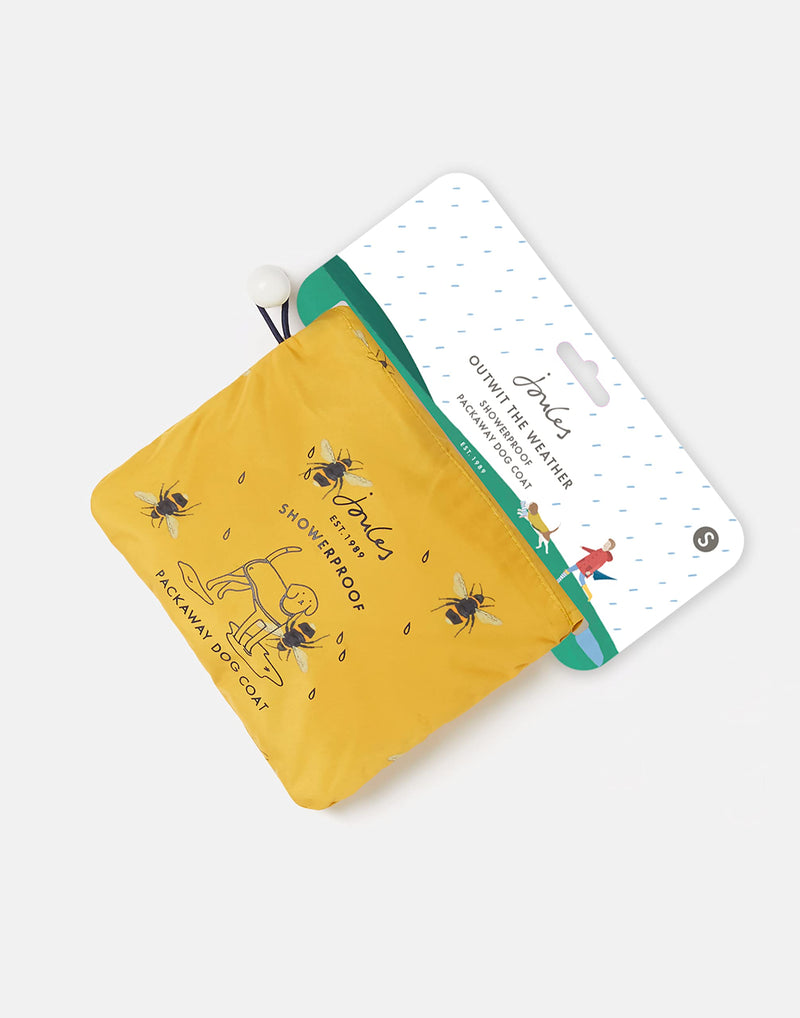 Rosewood Joules Bee Print Water Resistant, Mustard Yellow, Packaway Dog Coat Small - PawsPlanet Australia