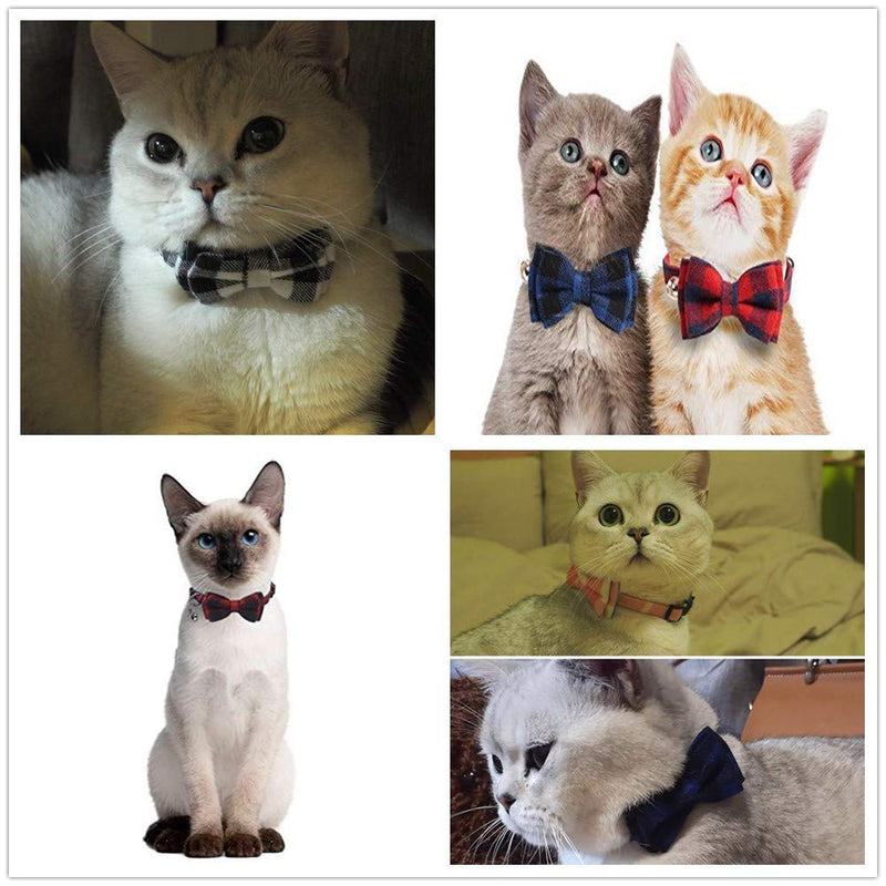 Yih Vane 2Pcs Bow Tie and Classic Plaid Cat Collar with Bell Adjustable Collar for Cat - Red & Pink - PawsPlanet Australia