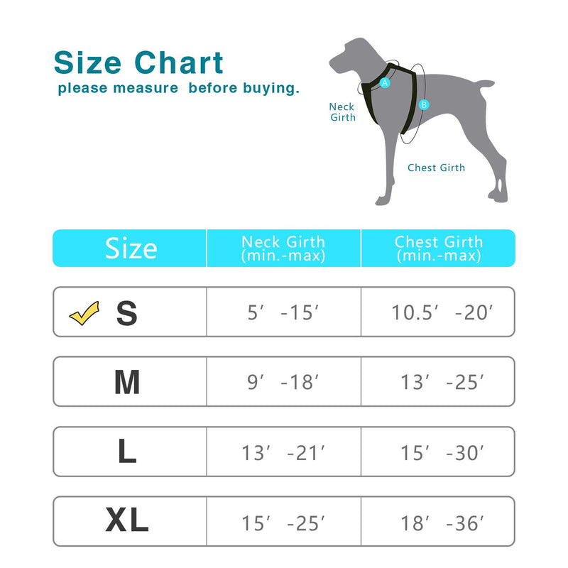 SUPPETS No Pull Dog Harness with Leash Reflective Padded Pet Vest Adjustable Soft Puppy Harness with Easy Control Handle for Small Dogs and Cats, Black,(Neck Girth: 5"-15,Chest Girth: 10.5"-20) Small(Neck Girth: 5"-15",Chest Girth: 10.5"-20") - PawsPlanet Australia