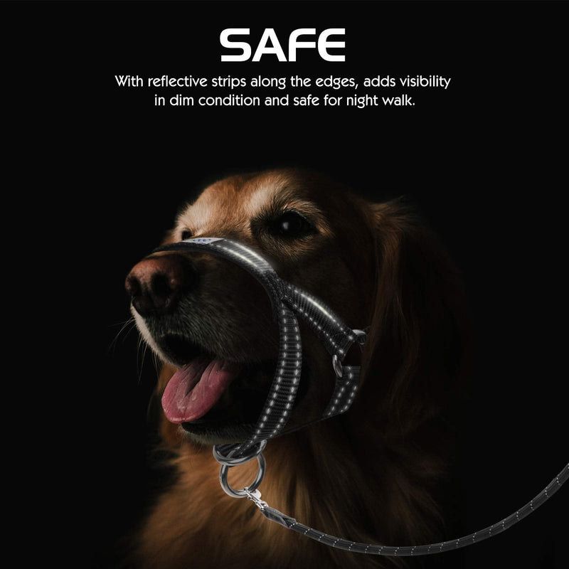 Pawaboo Dog Halter Pet Safe Control - Nylon Reflective Adjustable Dog Holder Dog Band Training Holder for Dogs, Wepels, M Size, Black - PawsPlanet Australia