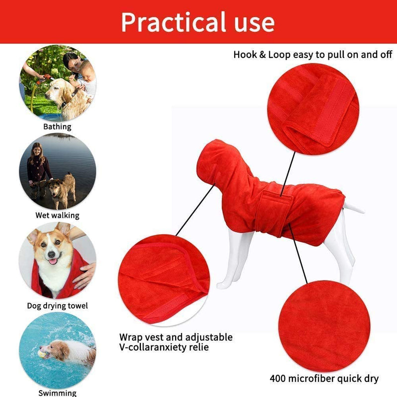 GZGZADMC Dog Drying Coat, Absorbent Dog Bathrobe Towel Adjustable Microfibre Dog Robe Towel, Fast Drying Super Absorbent Pet Dog Dressing Gown, 38-44cm Dog Back Range Red M:38-44cm Back - PawsPlanet Australia