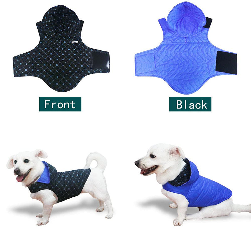Runbow Cold Weather Dog Warm Vest Dog Hoodie Blue Printing Nylon Taffeta Reflective for Small Medium Dogs Black - PawsPlanet Australia