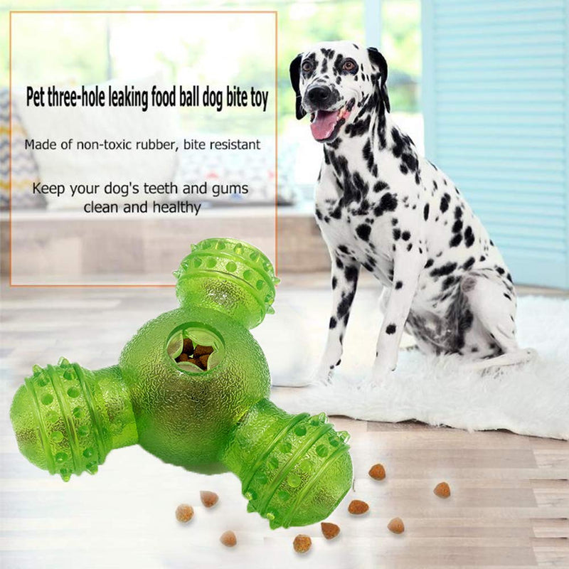 Pet Chew Toys, Dog Toy, Dog Tooth Cleaning Toy, Dog Treat Toy Ball, Dog Toothbrush, 3 Holes TPR Dog Chew Toy for Feeding and Teeth Cleaning, Dog Training Games, Interactive Dog (Green) - PawsPlanet Australia
