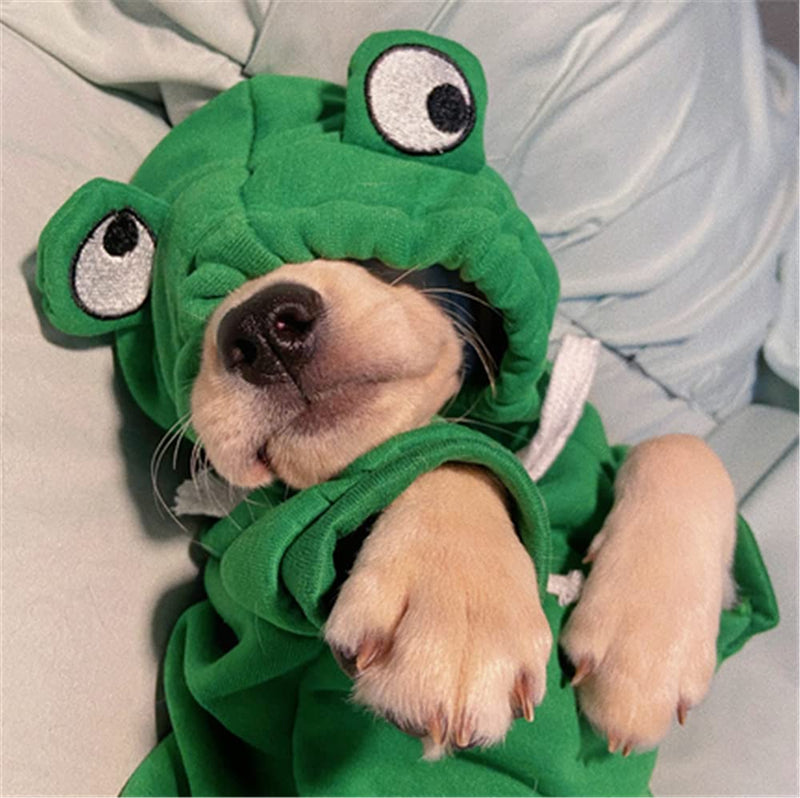Dog Hoodie- Dog Basic Sweater Coat Cute Frog Shape Warm Jacket Pet Cold Weather Clothes Outfit Outerwear for Cats Puppy Small Largr Dogs Green X-Small - PawsPlanet Australia