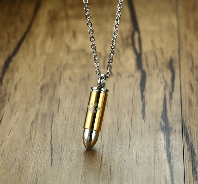 [Australia] - HUANIAN Stainless Steel The Bullet Urn Necklace for The Dog paw Keepsake Memorial Cremation Jewelry Gold 