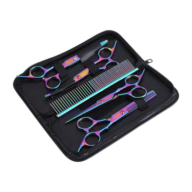 Yosoo Dog Grooming Scissors Colored Scissors Set for Animals, Scissors Dog Set Professional Grooming Set, for Dogs and Cats 2 Curved Scissors + Thinning Scissors + Comb + Storage Box - PawsPlanet Australia