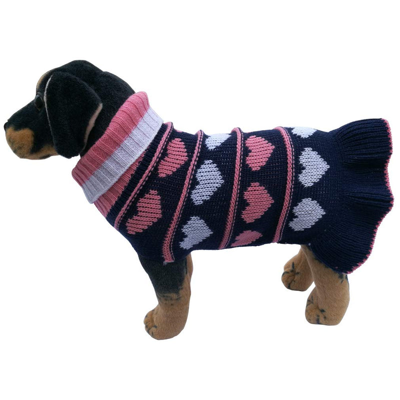 [Australia] - Jecikelon Pet Dog Long Sweaters Dress Knitwear Turtleneck Pullover Warm Winter Puppy Sweater Long Dresses X-Small Navy Heart 