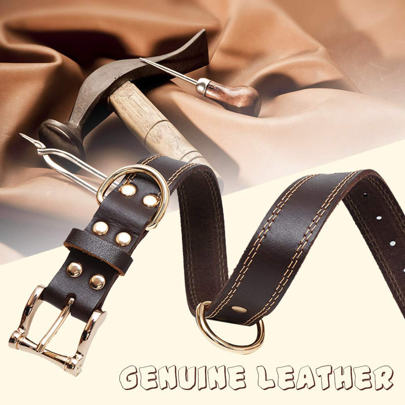 Premium Heavy Duty Genuine Leather Dog Collar Soft Adjustable for Male Female Dogs Best for Small Medium Large Breed Dogs （Brown） (M) M（ Neck 40-50cm） Brown - PawsPlanet Australia