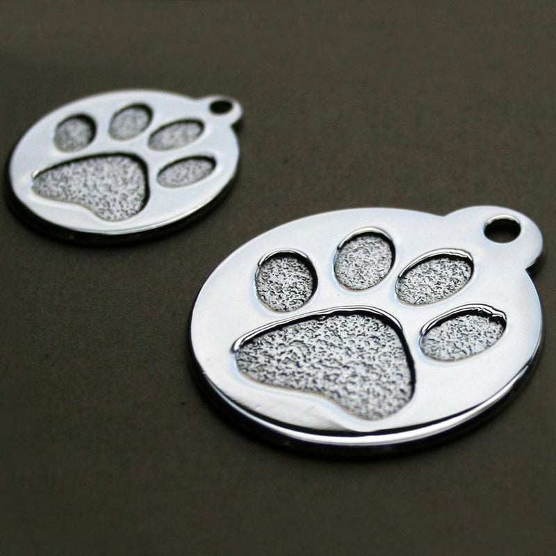 GoTags Paw Print Round Pet ID Tag, 1.4" x 1.2", Stainless Steel Small 1" by .09" - PawsPlanet Australia