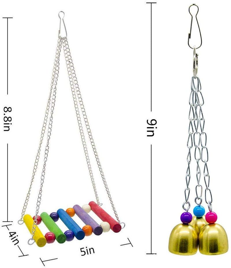 Trecynd 9 Packs Bird Toys Parrot Swing Toys, Chewing Toys Colorful Hanging Bell Pet Cage Toys Hammock bird perch stand Suitable for Small Parakeets, Conures, Love Birds, Cockatiels, Macaws, Finches - PawsPlanet Australia