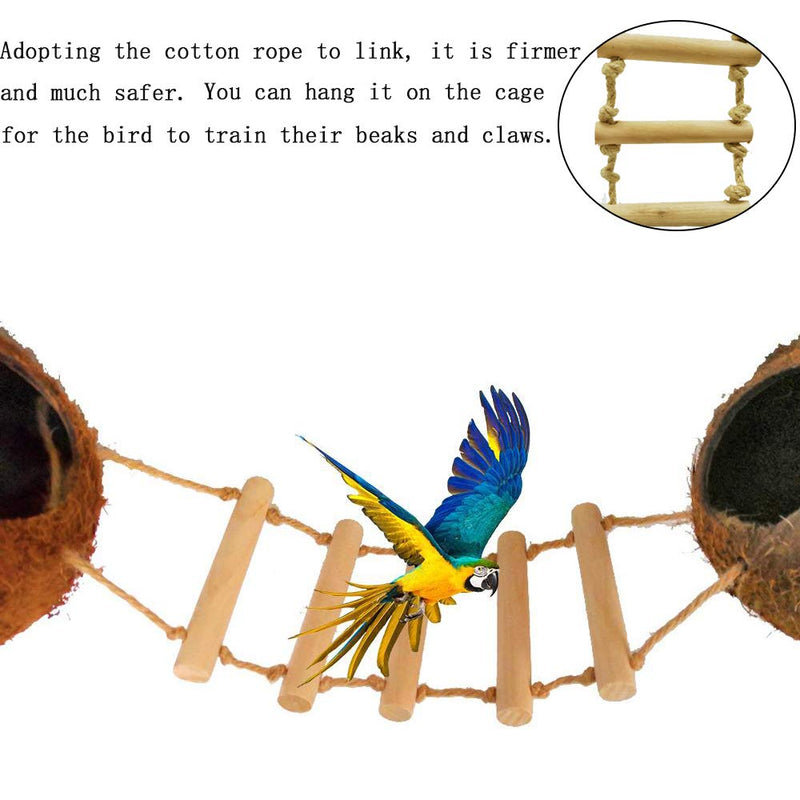 [Australia] - Tfwadmx Natural Coconut Hide with Ladder Perches Hanging Bird House Toy for Cage Parrot Breeding Nest for Gecko Parakeet Lovebird Finch Hamster 