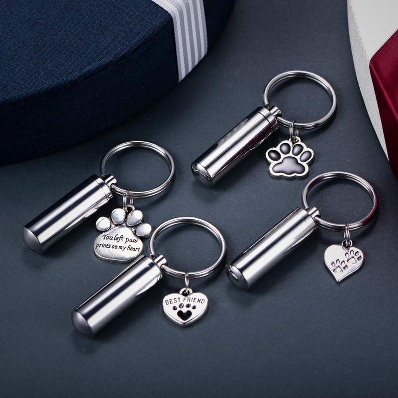 HooAMI Silver Tone Pet Dog Paw with Cylinder Cremation Urn Keychain Keepsake Memorial Ashes Jewelry Pet Series - PawsPlanet Australia