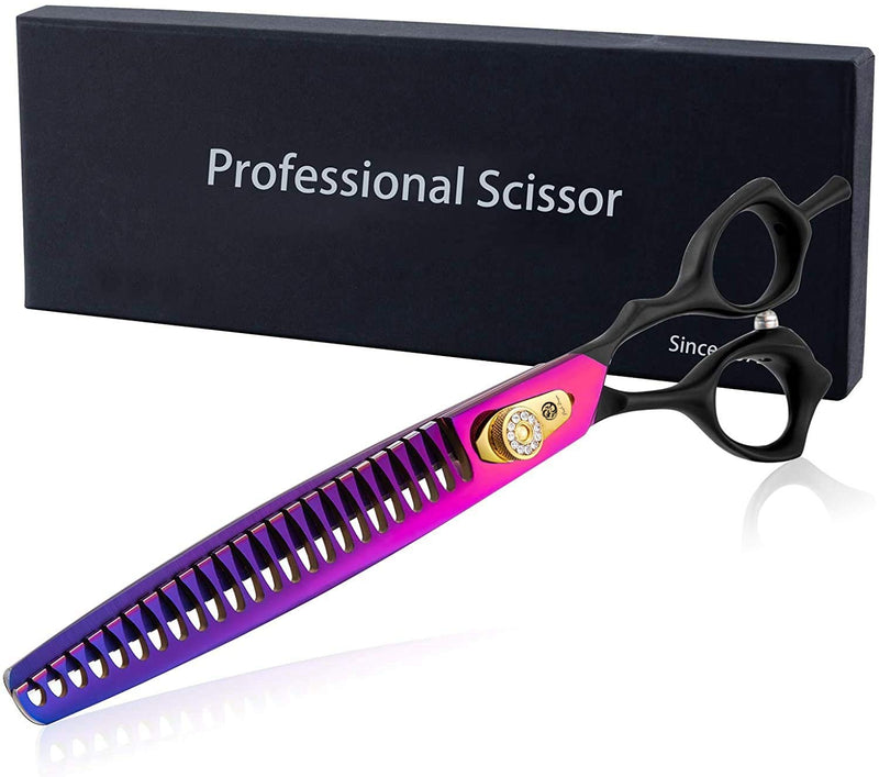 Purple Dragon Professional 7.0/8.0 inch Pet Grooming Hair Cutting Scissor and 6.75/8.0 inch Dog Chunker Shear - Japan 440C Stainless Steel for Pet Groomer or Family DIY Use 8 inch Chunker Scissor - PawsPlanet Australia