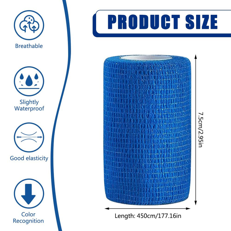 Self-adhesive bandage, 6 rolls of bandage, self-adhesive elastic bandage, adhesive bandage, cohesive adhesive bandage for cats, dogs, horses and people, blue 7.5 cm x 4.5 m - PawsPlanet Australia