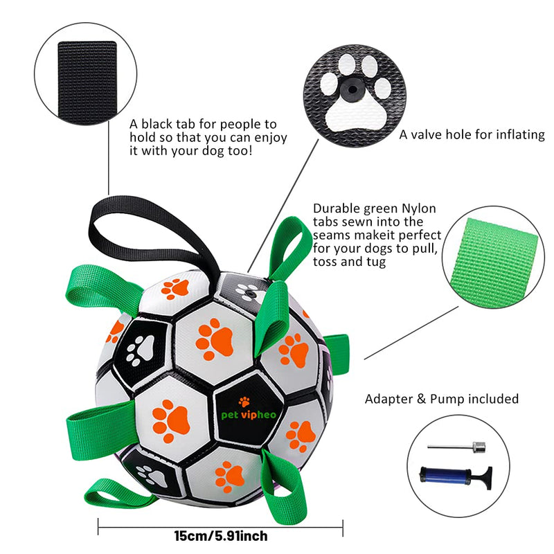 Pet Vipheo Dog Toys Soccer Ball with Grab Tabs,Interactive Dog Toy for Tug,Herding Ball for Dogs,Durable Funny Football Suitable for Water Pool Beach Grass Park for Small Puppy & Medium Dog(6 Inch) Orange & White - PawsPlanet Australia