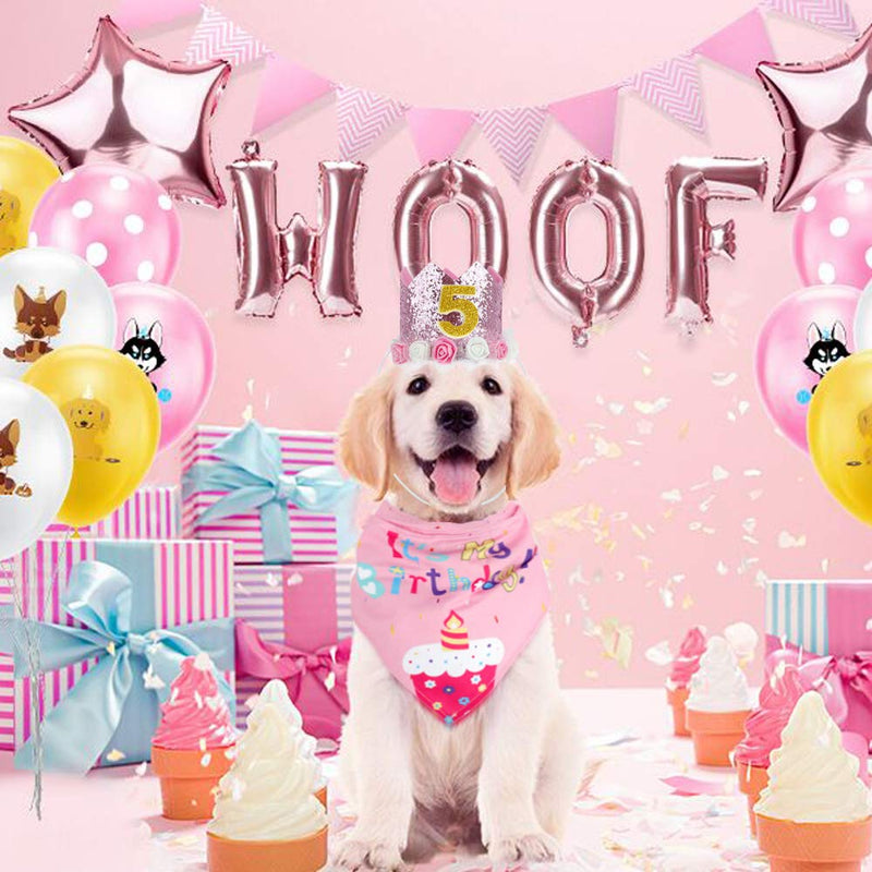 WOVTE Pink Flower Crown Dog Birthday Hat bandana Cute Cat and Dog Headdress Hat Cat and Dog Celebration Birthday Decoration, Pet Birthday Party Supplies - PawsPlanet Australia